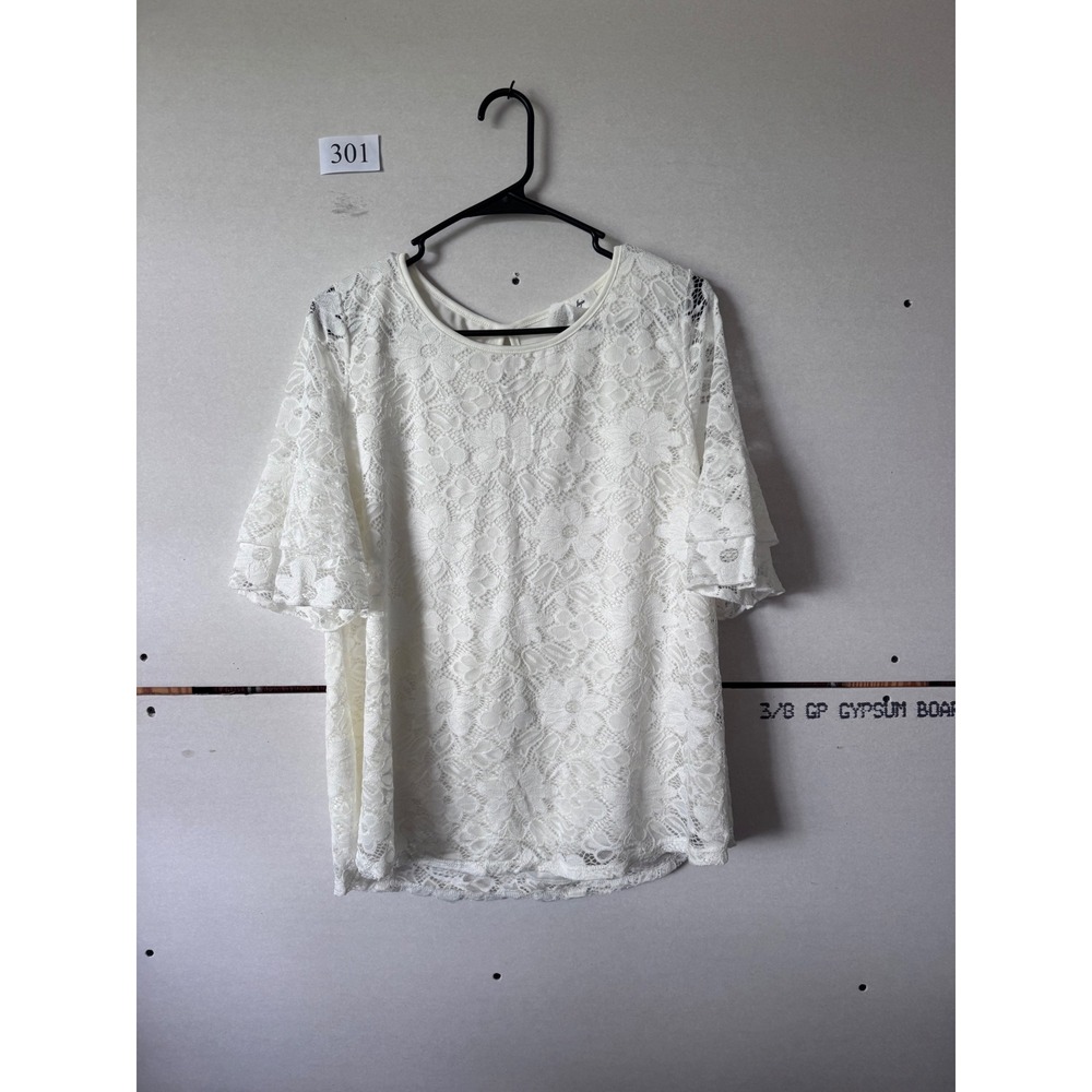Rue Juju White Floral Lace Bell Sleeve Blouse MY8760-ss Ivory Top Large